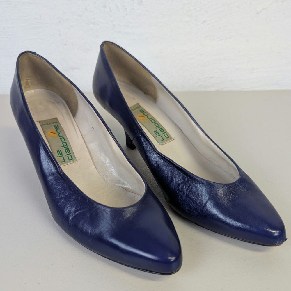Vtg Liz Claiborne Pumps Heels Royal Blue Purple Leather Office Retro Womens 10